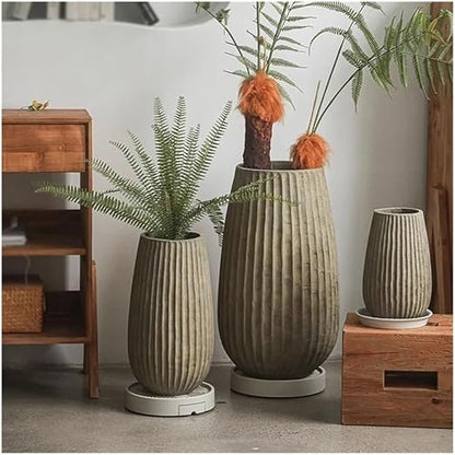 🏺 Tall Round Concrete Planter 🌱 Floor Standing Plant Pot 🏡 with Drainage Holes