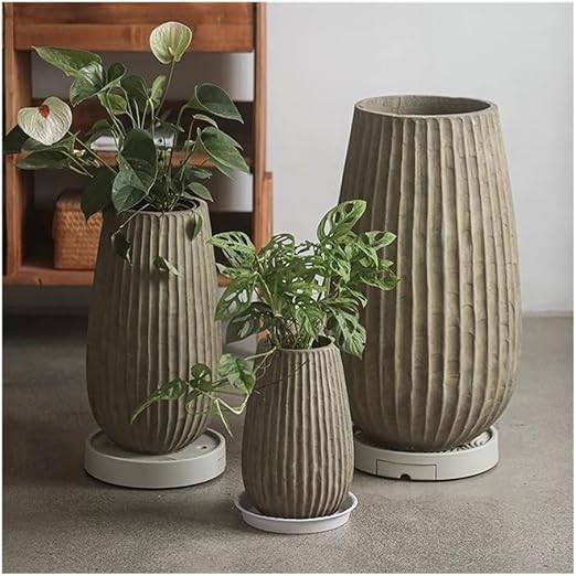 🏺 Tall Round Concrete Planter 🌱 Floor Standing Plant Pot 🏡 with Drainage Holes