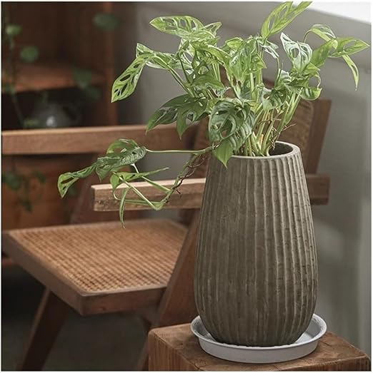 🏺 Tall Round Concrete Planter 🌱 Floor Standing Plant Pot 🏡 with Drainage Holes