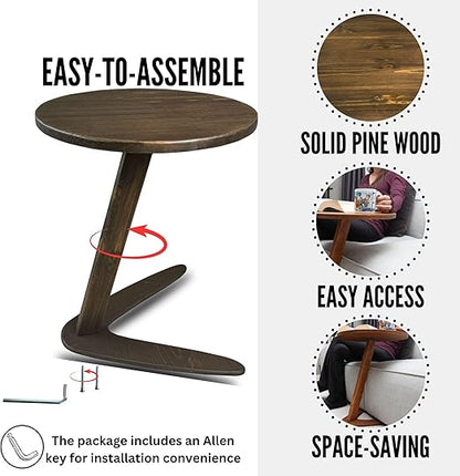 🪵✨ C-Shaped Side Table – Handmade Wooden Sofa Snack Table 🌿